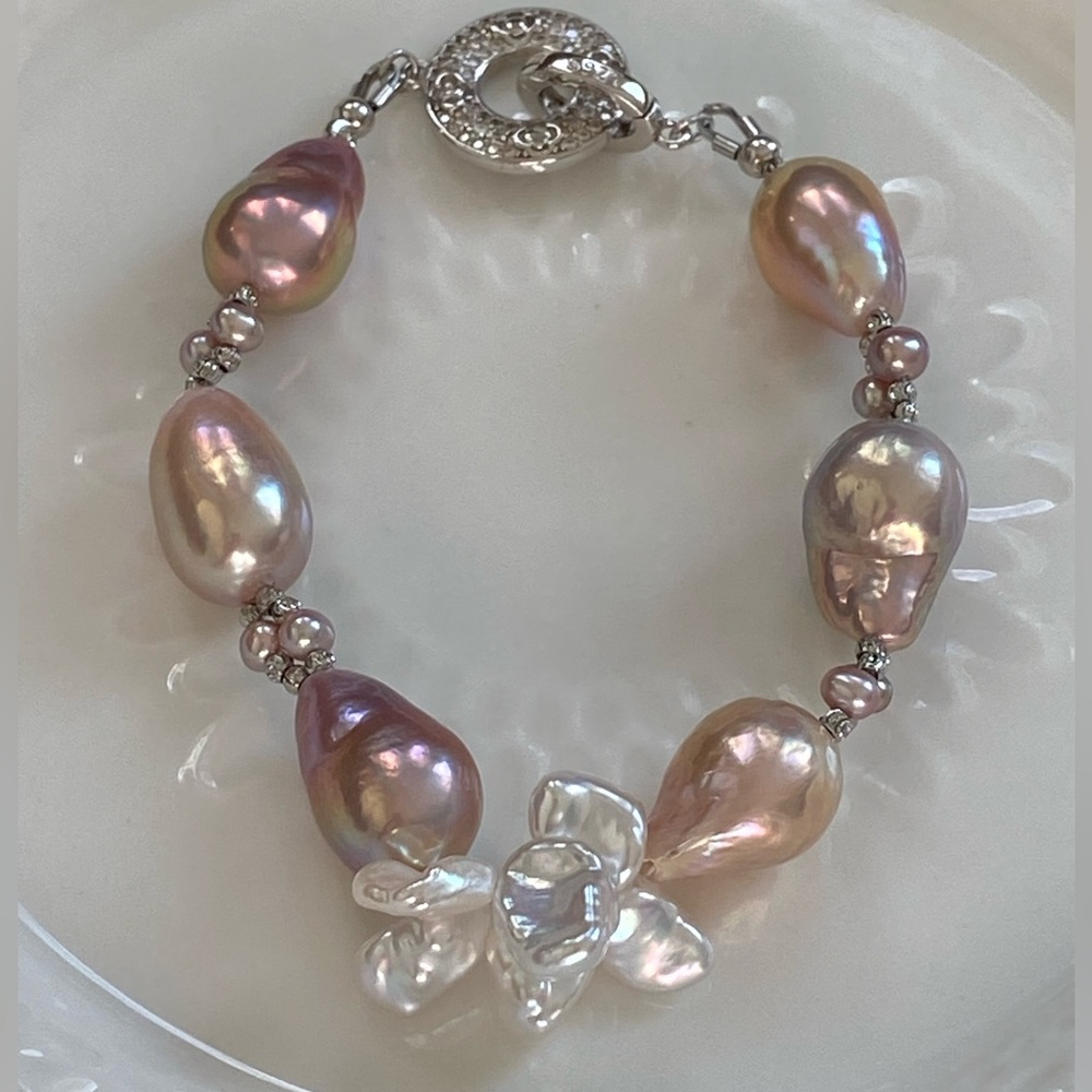 B73-High Quality Metallic Edison And Petal Pearl S925 Bracelet
